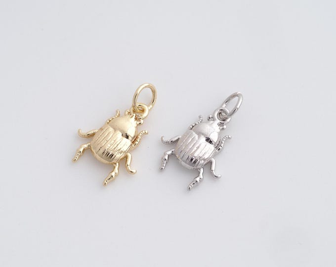 Gold Beetle Pendant, 18K Gold Filled Beetle Necklace,Insect Necklace Beetle Jewelry, DIY Jewelry Accessories 17.8x11.6x3.2mm