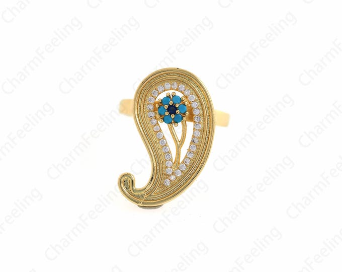 18K Gold Filled Eye Ring, Micropavé CZ Waterdrop Eye Ring,Eye Ring Charm, Gold Open Ring, Adjustable Ring, Gold Waterdrop Ring