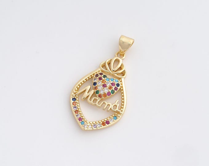 CZ MAMA Pendant,Heart Pendant,18K Gold Filled Letter Charm,DIY Jewelry Accessories,32.4x17.2x3.3mm