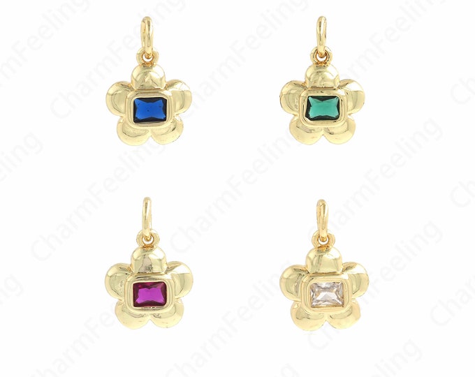 Micropavé CZ Plant Pendant,18K Gold Filled Flower Pendant,Flower Necklace,Plant Charm, DIY Jewelry Making Accessories, 14x10x2.8mm