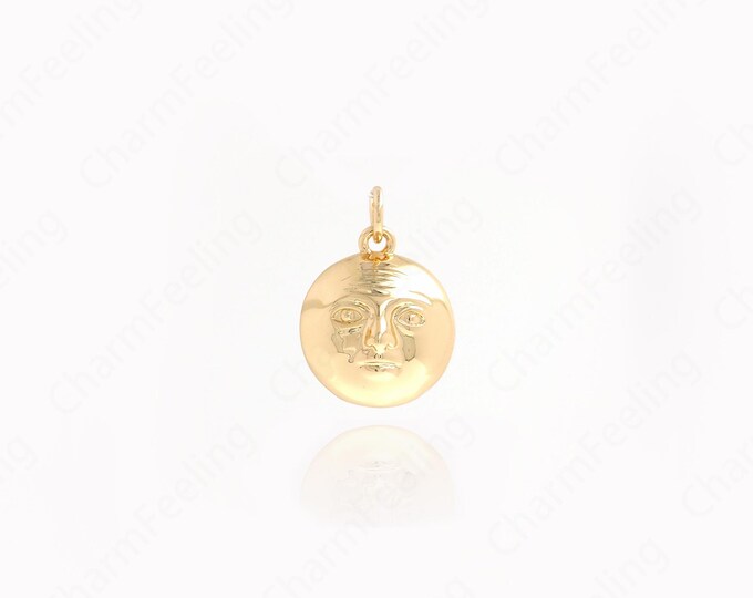 Gold Round Pendant,Face Pendant, 18K Gold Filled Face Charm, DIY Jewelry Accessories 18.5x13.5x5.5mm