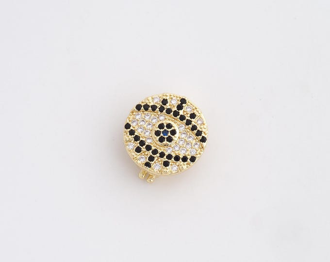 CZ Evil Eye Clasp, Devil Eye Clasp, 18K Gold Filled Eye Clasp, DIY Jewelry Making Supplies, 16.7x15.4x6.6mm