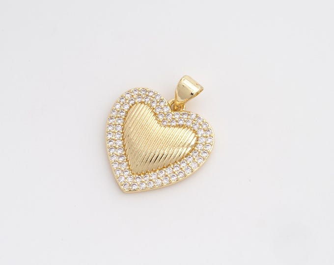 CZ Heart Pendant,Love Pendant,18K Gold Filled Heart Charm,DIY Jewelry Accessories,23.5x18.7x3.4mm