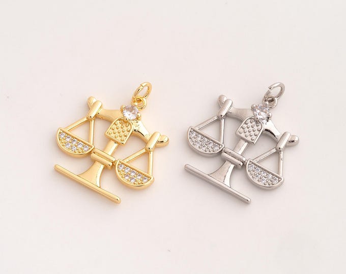 CZ Balance Pendant,Justice Pendant,18K Gold Filled Balance Charm,DIY Jewelry Accessories,24.5x21.4x3.4mm