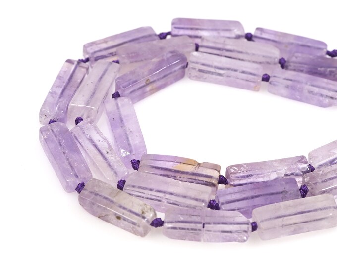 Cube Gemstone Necklace, Light Amethyst Rectangular Gemstone Bead,Cube Natural Stone Chain, Natural Stone Necklace, 10-12x30-32mm