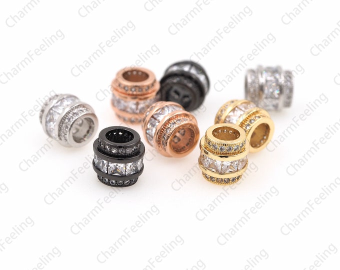 CZ barrel spacer beads, cubic zirconia spacer beads, bracelet spacer beads, necklace spacer beads, beaded accessories 9×9.5mm hole 5mm  1pcs