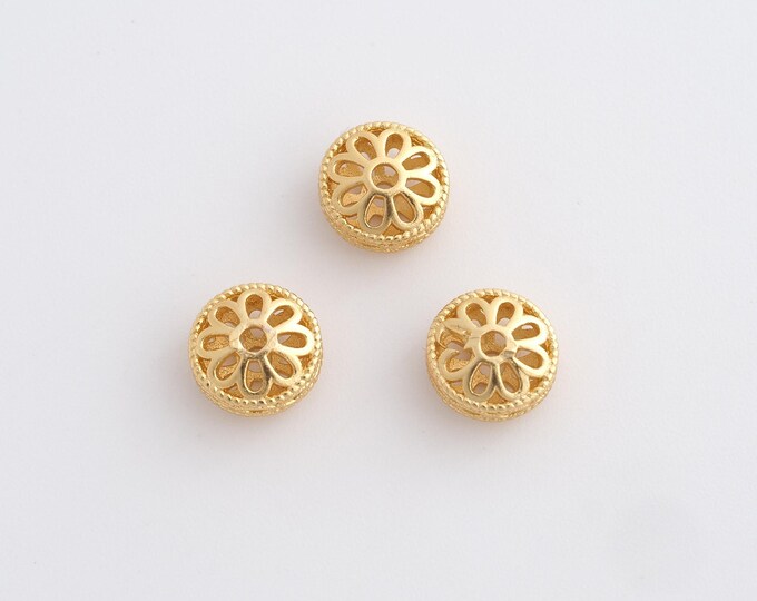 5 pcs Gold Flower Spacer Beads, 18K Gold Filled Flat Beads,Dainty Flower Bracelet Necklace Spacer Beads, DIY Jewelry Supplies,8x4.6mm