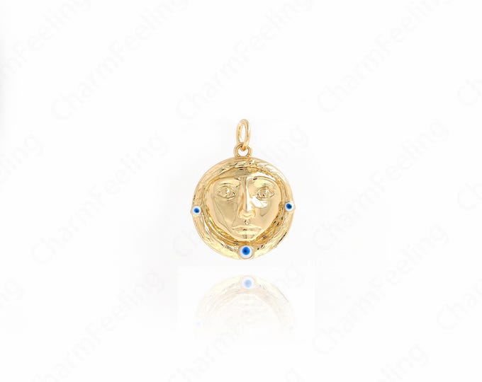 Gold Round Pendant,Face Pendant, 18K Gold Filled Face Charm, DIY Jewelry Accessories 21.5x16x4.5mm