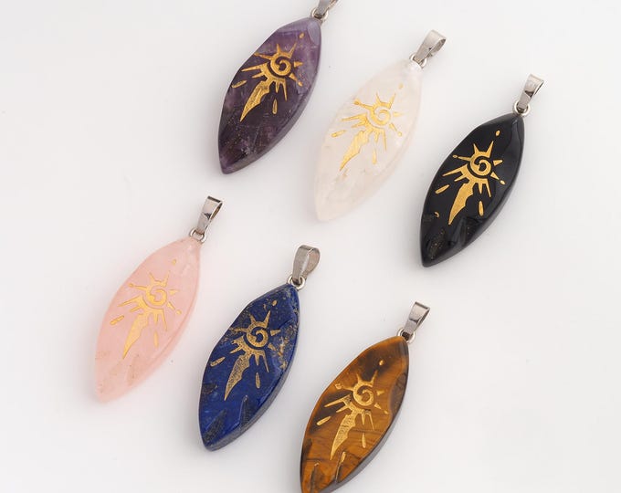 Natural Stone Pendant,Crystals Gemstones Charms,Dainty Sun Gemstones Charm,DIY Jewelry Accessories,50x15.6x8mm