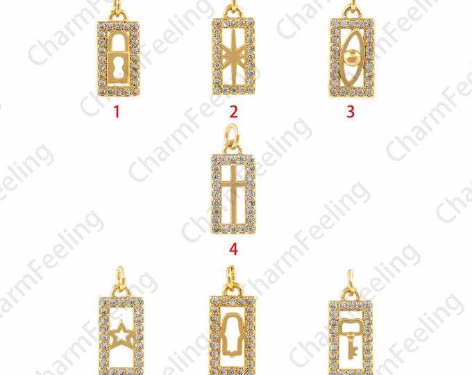 Lock Pendant, Polaris Pendant, Star Pendant, Hamsa Pendant, Micropavé CZ Cross Pendant, 18K Gold Filled Eye Pendant, 7x16.5x2.5mm