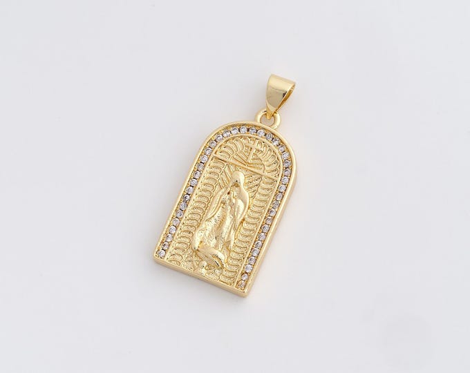 Gold Religion Pendant,18K Gold Filled Virgin Mary Pendant,Square Necklace,DIY Jewelry Accessories,31x14.2x3mm