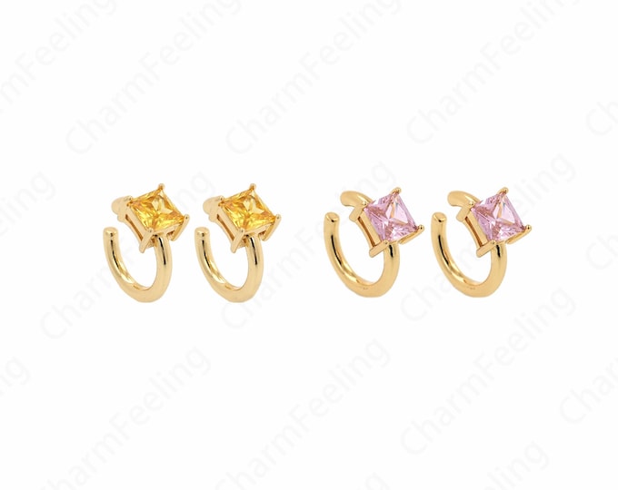 Pierced Earrings,Ear Clip Earrings, 18K Gold Filled Simple Earrings, Micropavé CZ Ladies Ear Clips, Twist Ear Clips, Gift for Her,19x15x7mm