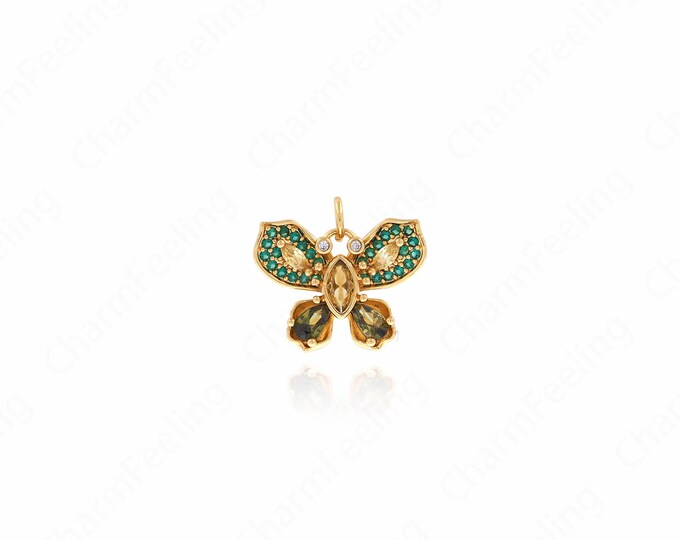 18K Gold Filled Butterfly Pendant,Micropavé CZ Animal Pendant Insect Charm,Butterfly Charm,DIY Jewelry Accessories 16.5x19x4mm