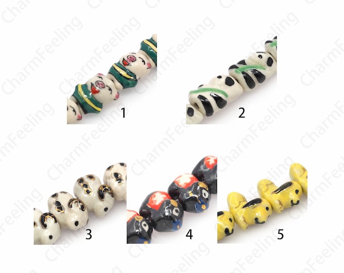 Ceramic Dog Beads,Animal Spacer Beads,Panda Beads,Pig Beads,Glazed Hand-Painted Ceramic Beads,Painted Ceramic Beads,DIY Jewelry Supplies