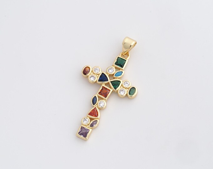 18K Gold Filled Cross Pendant,Religious Charm,Cross Charm,Christian Charm,Micropavé CZ Cross Necklace,DIY Jewelry Accessories,36.8x19x2.4mm