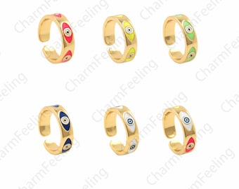 Eye Ring, 18K Gold Filled Wide Ring, Enamel Ring, Gold Open Ring, Adjustable Ring, Stackable Ring, Eye Ring, Enamel Charm