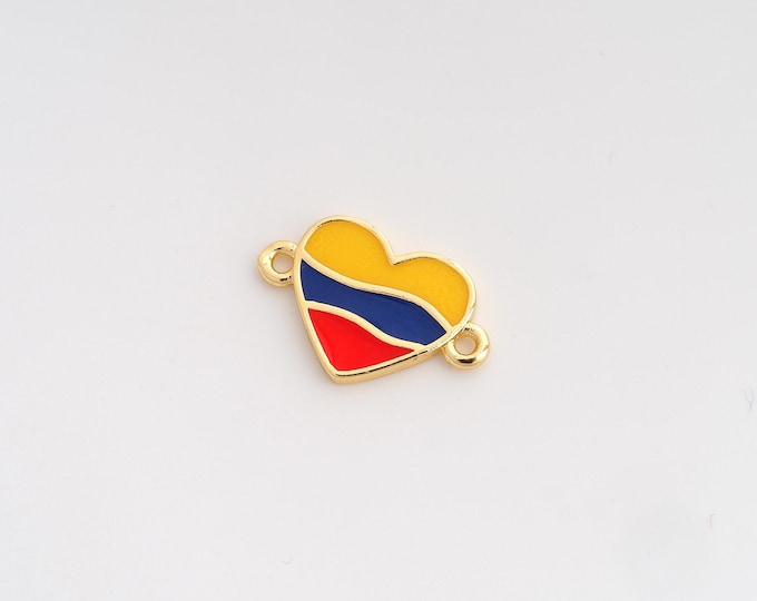 Enamel Heart Flag Connector,Colombia Flag Connector,18K Gold Filled Colombia Connector,DIY Bracelet Accessories,18.6x12.3x1.8mm