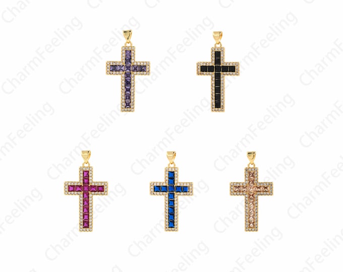 18K Gold Filled Cross Pendant,Christian Charm,Micropavé CZ Cross Necklace,Cross Charm,DIY Jewelry Accessories,36.8x20.1x2.6mm