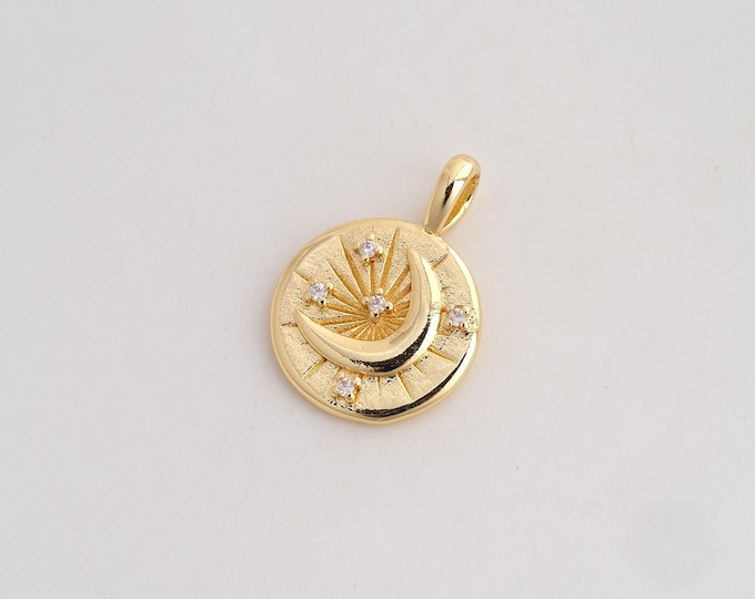 CZ Sun Moon Pendant,Celestial Pendant,18K Gold Filled Round Charm,DIY Jewelry Accessories,25x18x3mm
