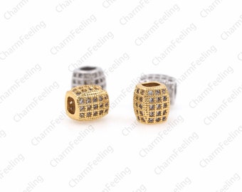 micro pave tube spacer beads,long barrel beads,Micro Pave Sliding Beads 6.7× 5.9mm Hole 3.4mm 1pcs