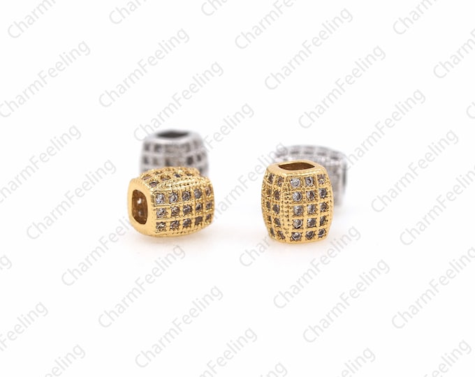 micro pave tube spacer beads,long barrel beads,Micro Pave Sliding Beads 6.7× 5.9mm Hole 3.4mm 1pcs
