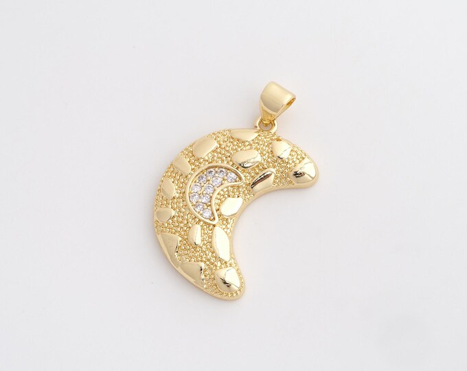 CZ Crescent Moon Pendant,Celestial Pendant,18K Gold Filled Moon Charm,DIY Jewelry Accessories,32.7x18.8x3.3mm
