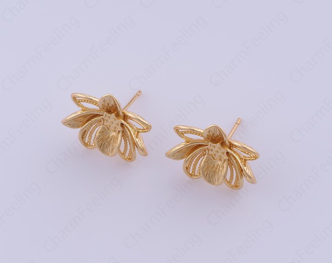 Dainty Stud Earrings,Micropavé CZ Flower Earrings,18K Gold Filled Round Earrings,Bone Clip Earrings,DIY Jewelry Supplies,18x15.5mm