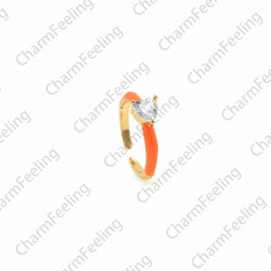 18K Gold Filled Enamel And Fake Diamond Ring, Micropavé CZ Simple Ring, Round Ring, Adjustable Ring, Gold Open Ring, A Gift For Her Orange