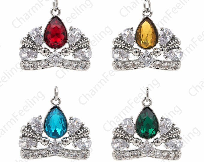 Princess Crown Necklace, Micropavé CZ Princess Crown Pendant, 18K Filled Gold King Crown Necklace, DIY Jewelry Accessories 24x24x5mm