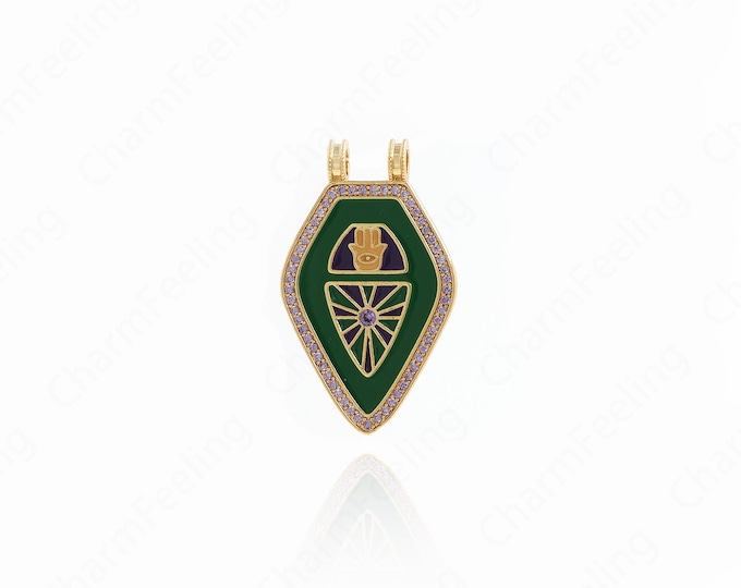 Enamel Hamsa Jewelry, 18K Gold Filled Hand Shield Pendant,Enamel Charm,DIY Jewelry Supplies,34.3x20.7x1.8mm