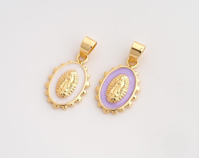 Enamel Virgin Mary Pendant,Religious Pendant,18K Gold Filled Catholic Charm,DIY Jewelry Accessories,26.2x13.3x3mm