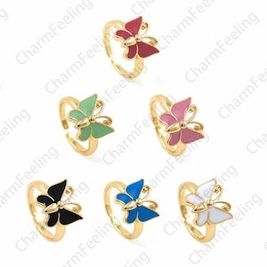 18K Gold Filled Butterfly Ring, Enamel Ring, Gold Open Ring, Adjustable Ring, Delicate Ring, Signet Ring, Butterfly Charm