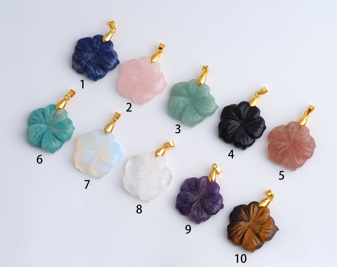 Natural Stone Pendant,Crystals Gemstones Charms,Dainty Flower Gemstones Charm,DIY Jewelry Accessories,38.4x25.5x6.6mm