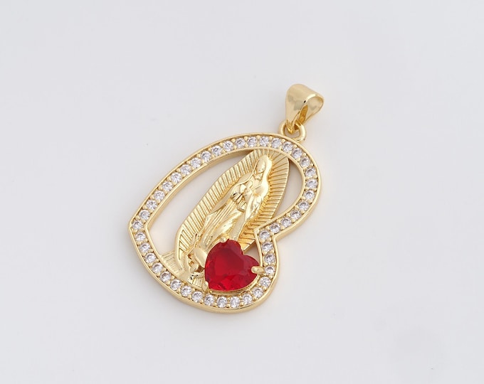 Heart Religion Pendant,18K Gold Filled Virgin Mary Pendant,Virgin Necklace,DIY Jewelry Accessories,33.3x20.7x4.3mm