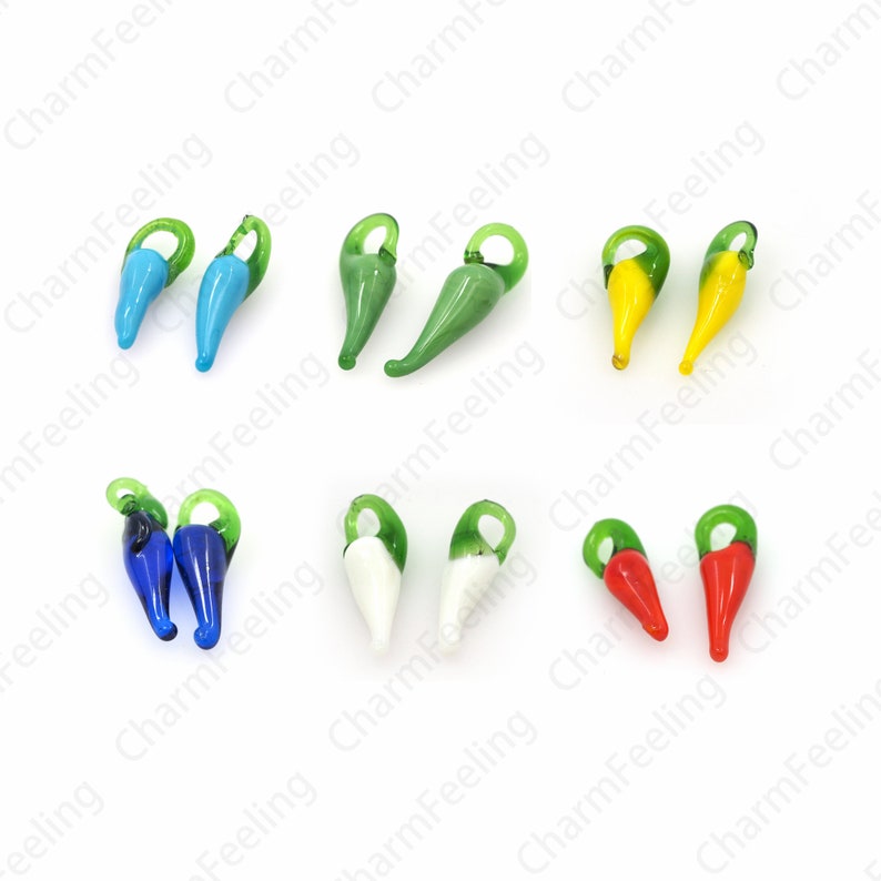 50 pcs Pendentif Chili, Chili Charm, Pendentif en verre déclairage, Bijoux en verre de Murano, Collier Chili, Fournitures de bijoux de bricolage, 15x3mm image 1