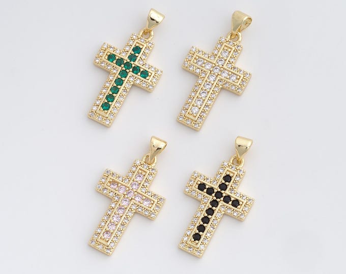 Cross Pendant,Cross Charm,18K Gold Filled Christian Charm,Micropavé CZ Cross Necklace,DIY Jewelry Accessories,30.8x15.8x2.3mm