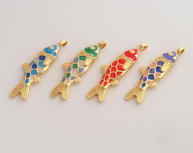 Enamel Fish Pendant,Marine Life Pendant,18K Gold Filled Fish Charm,DIY Jewelry Accessories,53.5x17x7mm