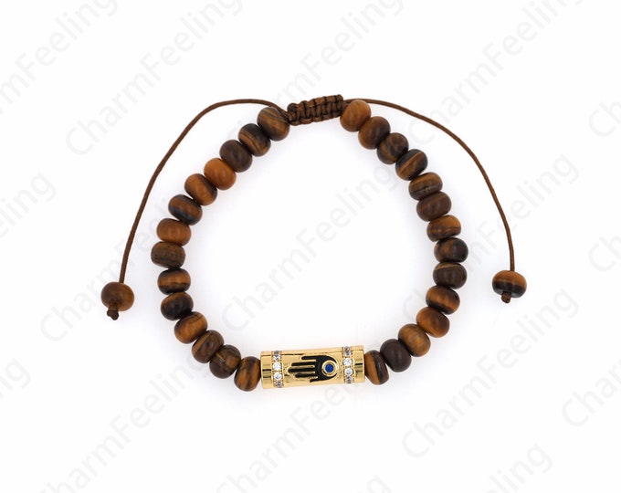 Friendship Bracelet, Hamsa Bracelet,Enamel Bracelet, 18K Gold Filled Beaded Bracelet, Eye Bracelet, Daily Bracelet,