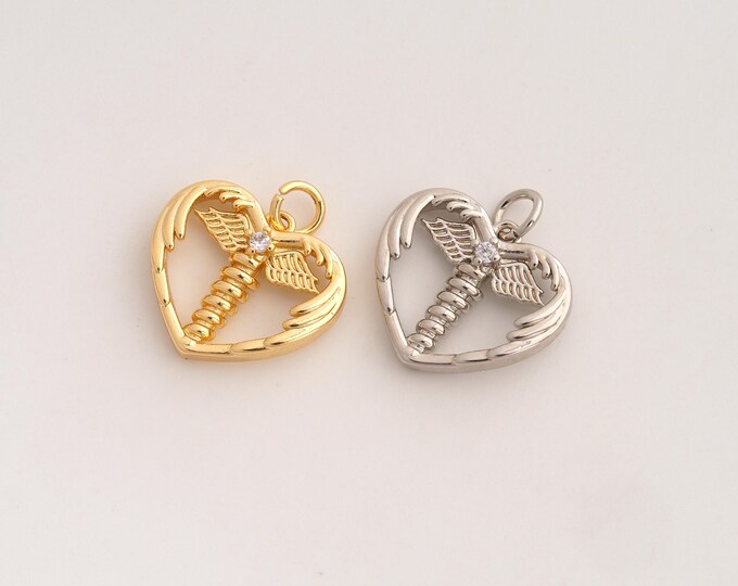 CZ Heart Pendant,Love Pendant,18K Gold Filled Heart Charm,DIY Jewelry Accessories,18.7x17.7x3.8mm