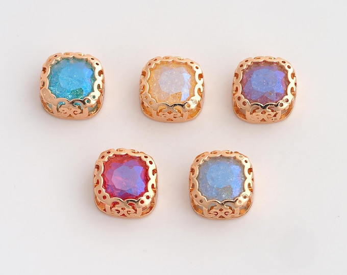 10 pcs 18K Gold Filled Gemstone Spacer Beads,Square Gemstone Beads,Square Beads,DIY Jewelry Supplies,10x10mm