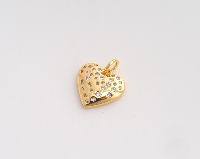 CZ Heart Pendant,Love Pendant,18K Gold Filled Heart Charm,DIY Jewelry Accessories,16.3x13.3x3mm