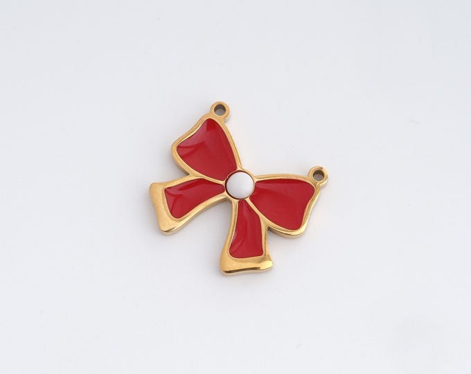 Enamel Bow Charms,Dainty Knot Charm, 18K Gold Filled Bow Pendant,DIY Jewelry Accessories 16.5x18.2x3.2mm