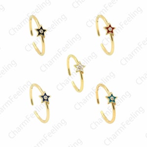 Bague en étoile CZ micro-pavée, émail 18K rempli d’or Polaris rRing, Anneau ouvert en or, Bague réglable, Charme Polaris