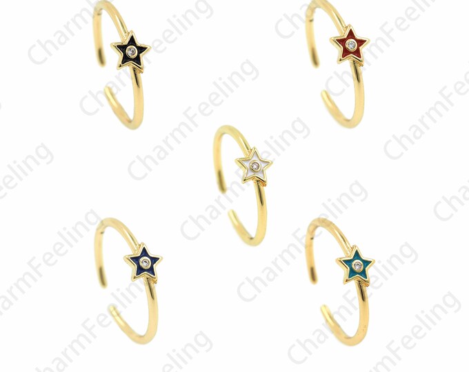 Micro-pave CZ Star Ring, 18K Gold Filled Enamel Polaris rRing, Gold Open Ring, Adjustable Ring, Polaris Charm