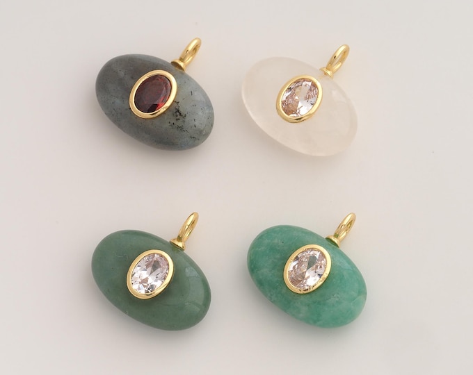 Natural Stone Pendant,Energy Stone Pendant,18K Gold Filled Stone Charm,DIY Jewelry Accessories,22.4x23.3x8.8mm