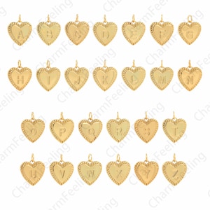 Joyería de corazón, colgante de letra chapado en oro de 18 quilates, colgante de letra de corazón, dije de corazón, collar de letra, pulsera de palabra hecha con calma, 19 x 15 x 2,5 mm