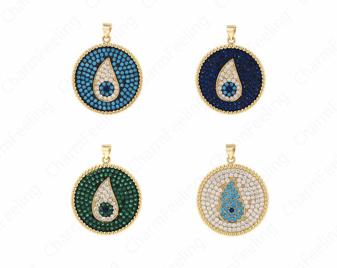 Eye Charm, Eye Pendant, Eye Medal, Eyes On Coin Necklace,DIY Jewelry Making Accessories 35x28x3mm