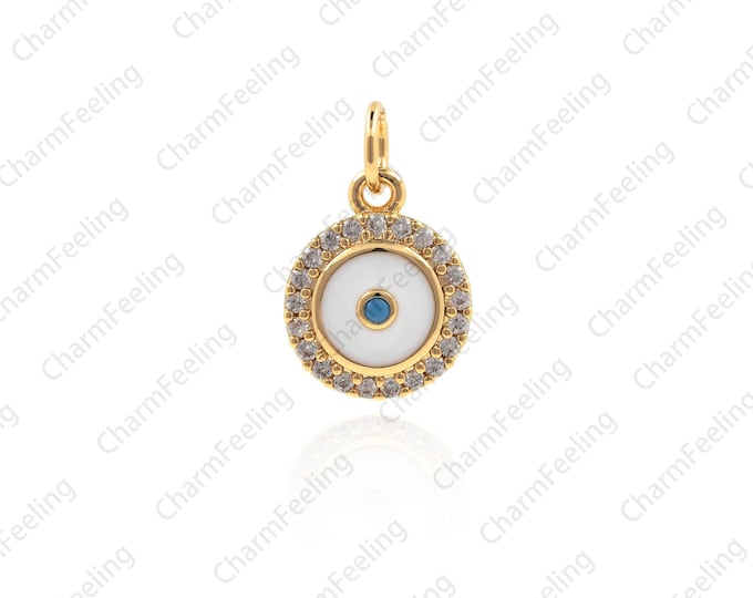 18K Gold Filled Good Luck Pendant Eye Pendant, Round Eye Necklace, Gold Eye Pendant, CZ Pavé Eye Pendant 15.8x9.9x2.8mm 1pcs