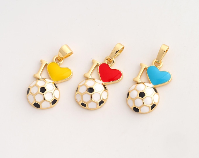 Enamel I Love Football Pendant,Heart Letter Pendant,18K Gold Filled I Love Soccer Charm,DIY Jewelry Accessories,24.6x12.5x4.5mm