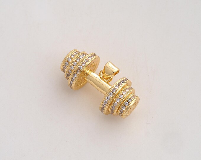 CZ Dumbbell Pendant,Barbell Pendant,18K Gold Filled Sports Charm,DIY Jewelry Accessories,16.7x25x12.6mm
